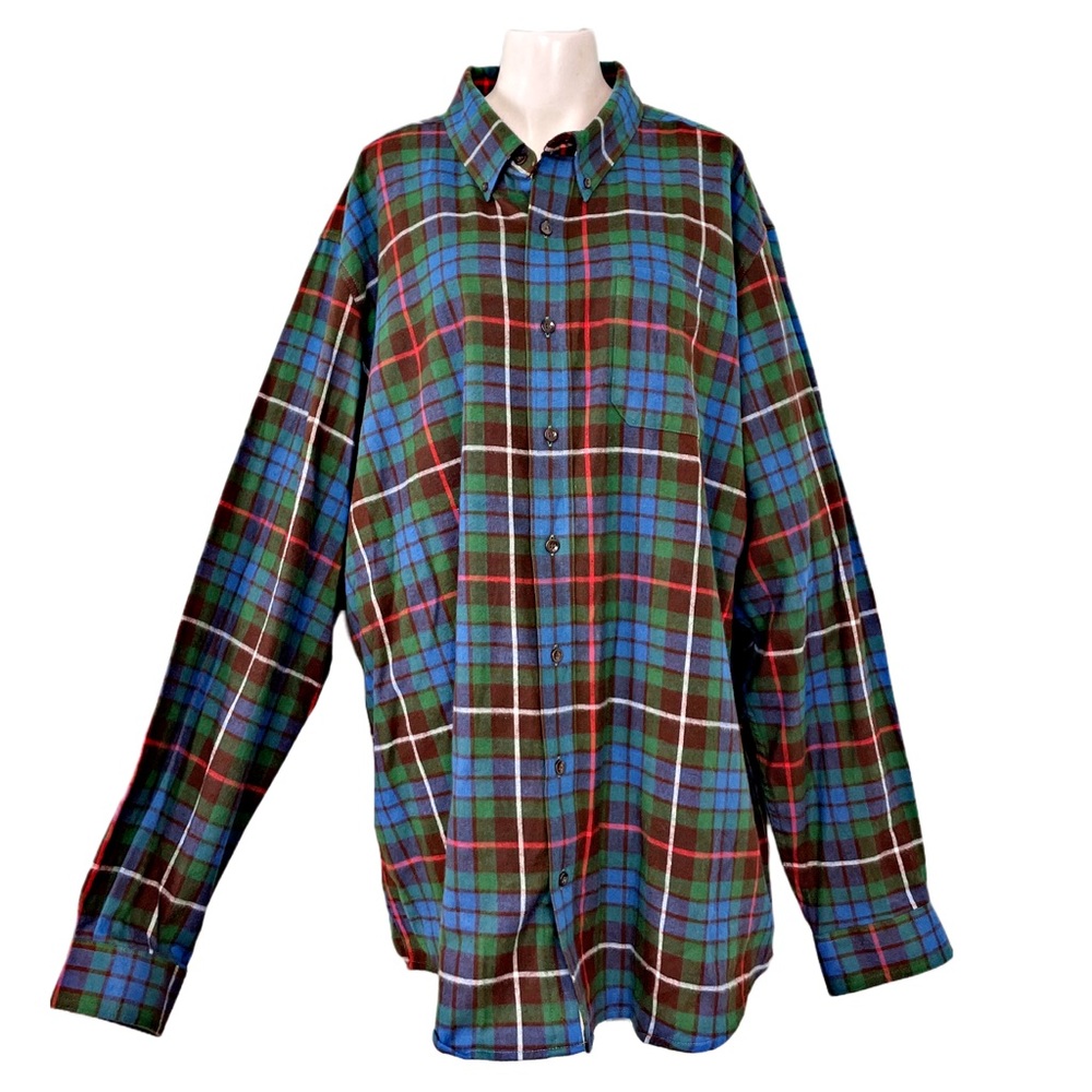 LL Bean big and tall XXL men's plaid flannel shirt blue green red white black